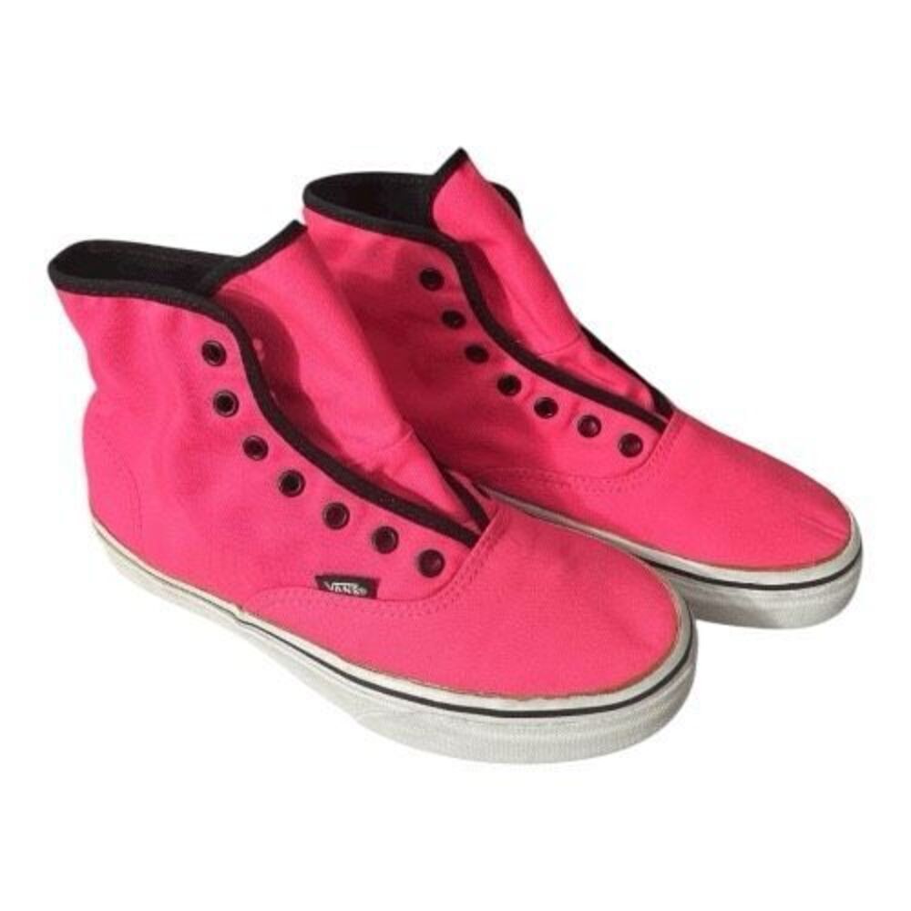 VANS Unisex Hot Neon Pink Black Hi-Top Sneakers Size Women 6.5 Men 5 Skate Shoes